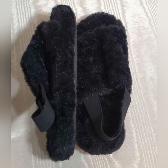 NWOT Ladies Slippers Faux Fur Fluffy Sliders Elastic Slingback Open Toe Slip On - Picture 3 of 6